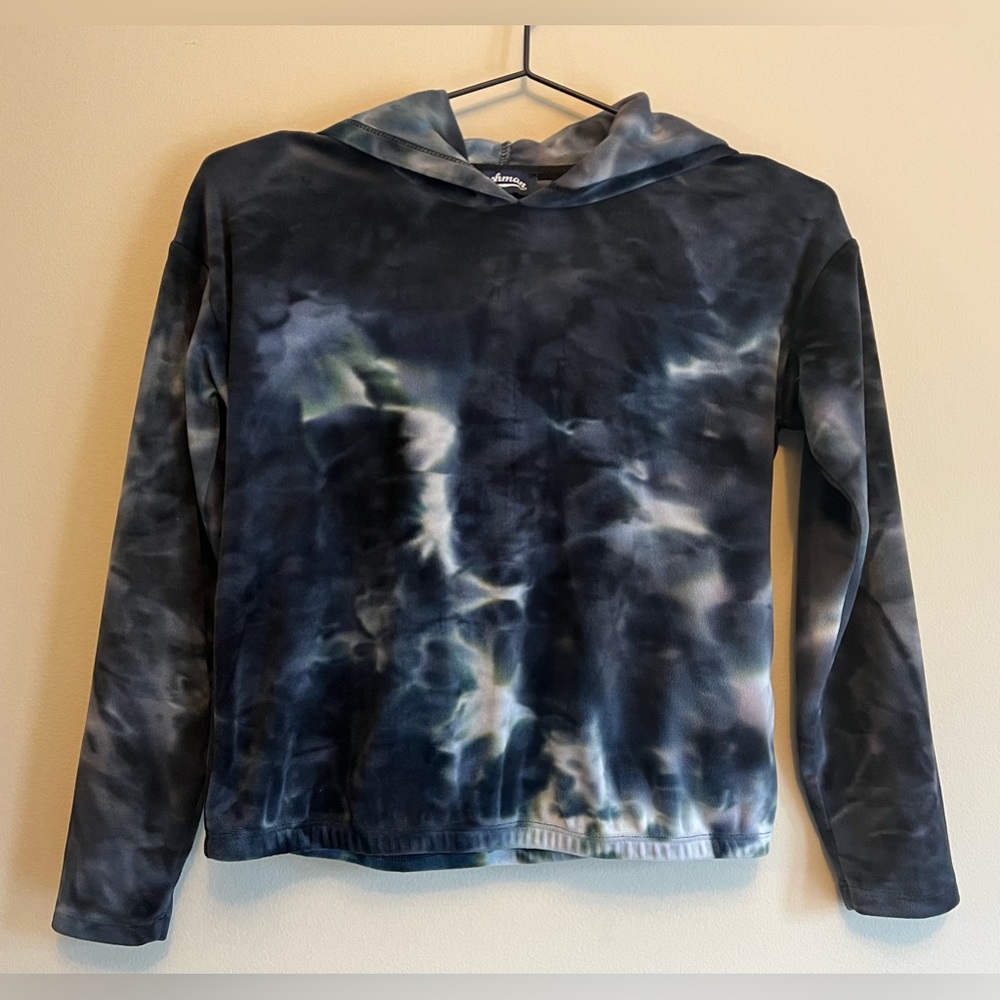 Freshman Girls Black & White Tie-Dye Velour Hoodie Size Medium (8/10)